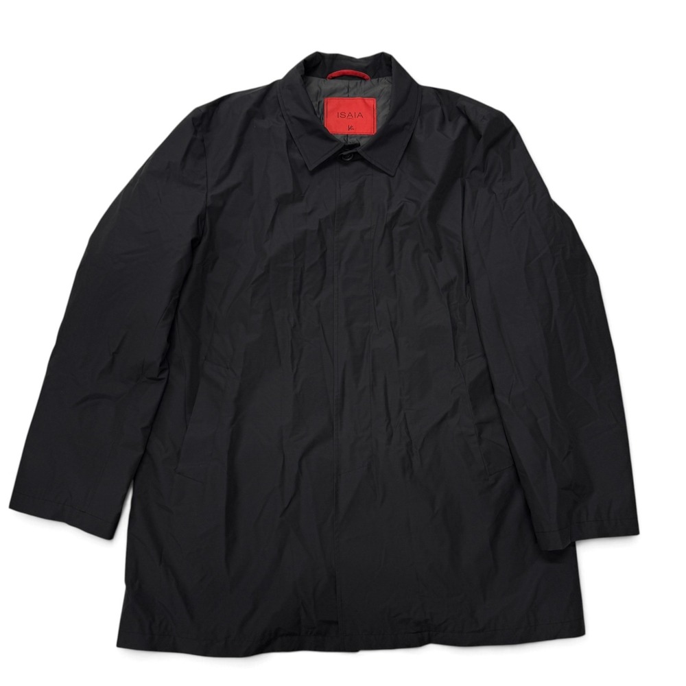 Isaia Napoli San Gennaro Black Wool Storm System Car Coat Men IT 56 US 46 Trench